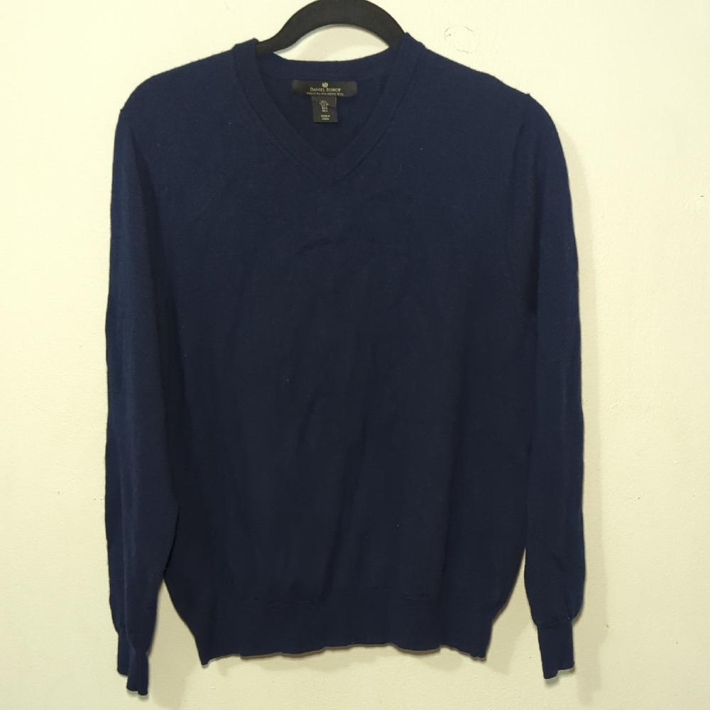 Daniel Bishop 100% Extra Fine Merino Wool V-Neck Sweater Blue Men's Size XL